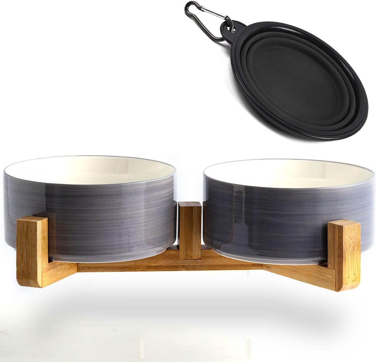 Petygooing Dog Bowls,Ceramic Cat Dog Bowl Set with Wood Stand for Food and Water,Non-Slip Weighted