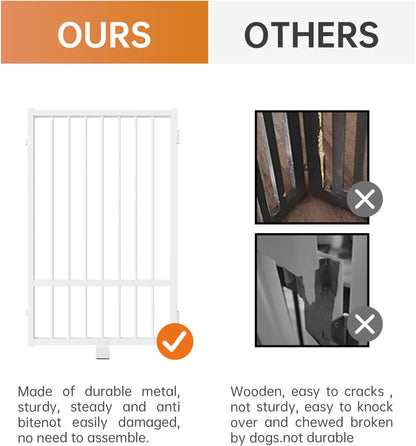 Full Metal Freestanding Dog Gate with Door, 32''Height Foldable Pet Dog Fence for Indoor & Outdoor