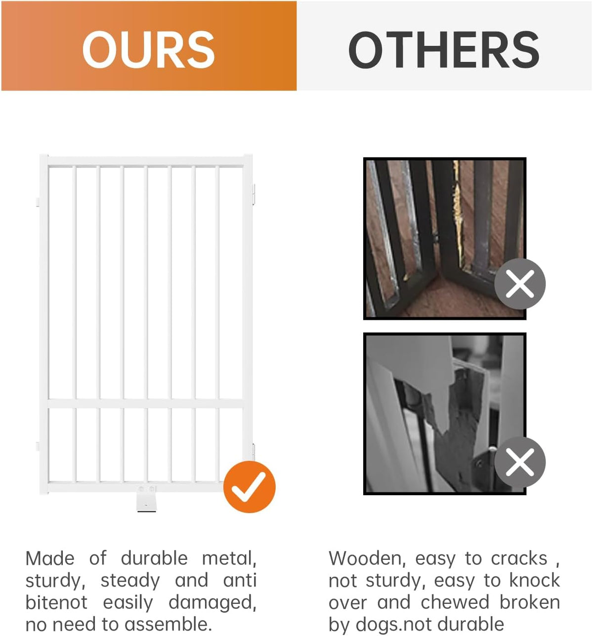 Full Metal Freestanding Dog Gate with Door, 32''Height Foldable Pet Dog Fence for Indoor & Outdoor