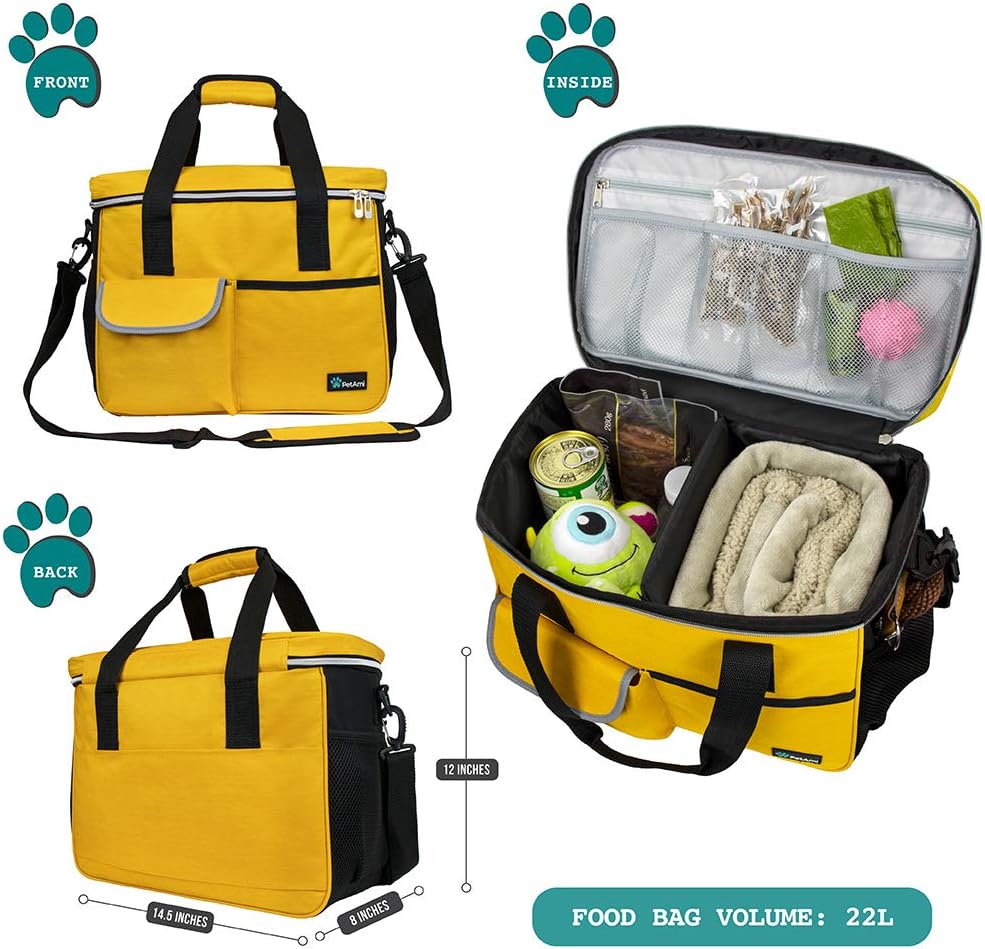 PetAmi Dog Travel Bag, Travel Pet Bag Organizer, Dog Food Travel Bag with Food Container and Bowls