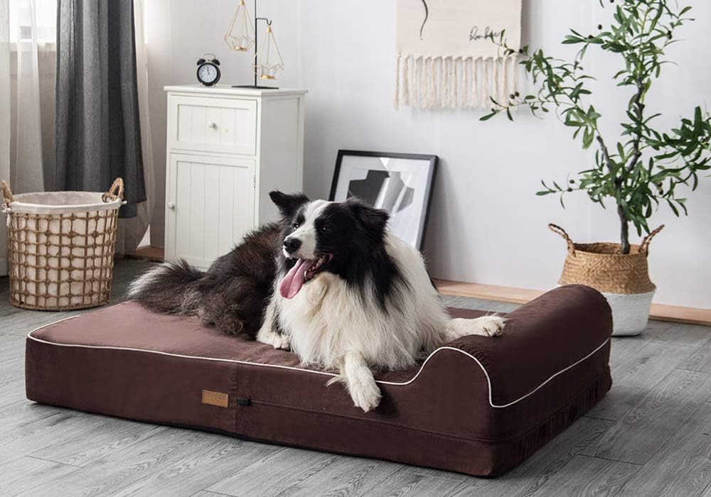 KOPEKS Orthopedic Memory Foam Dog Bed 7" Inch Thick Extra Large Dog Bed With Pillow Brown