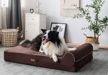 KOPEKS Orthopedic Memory Foam Dog Bed 7" Inch Thick Extra Large Dog Bed With Pillow Brown