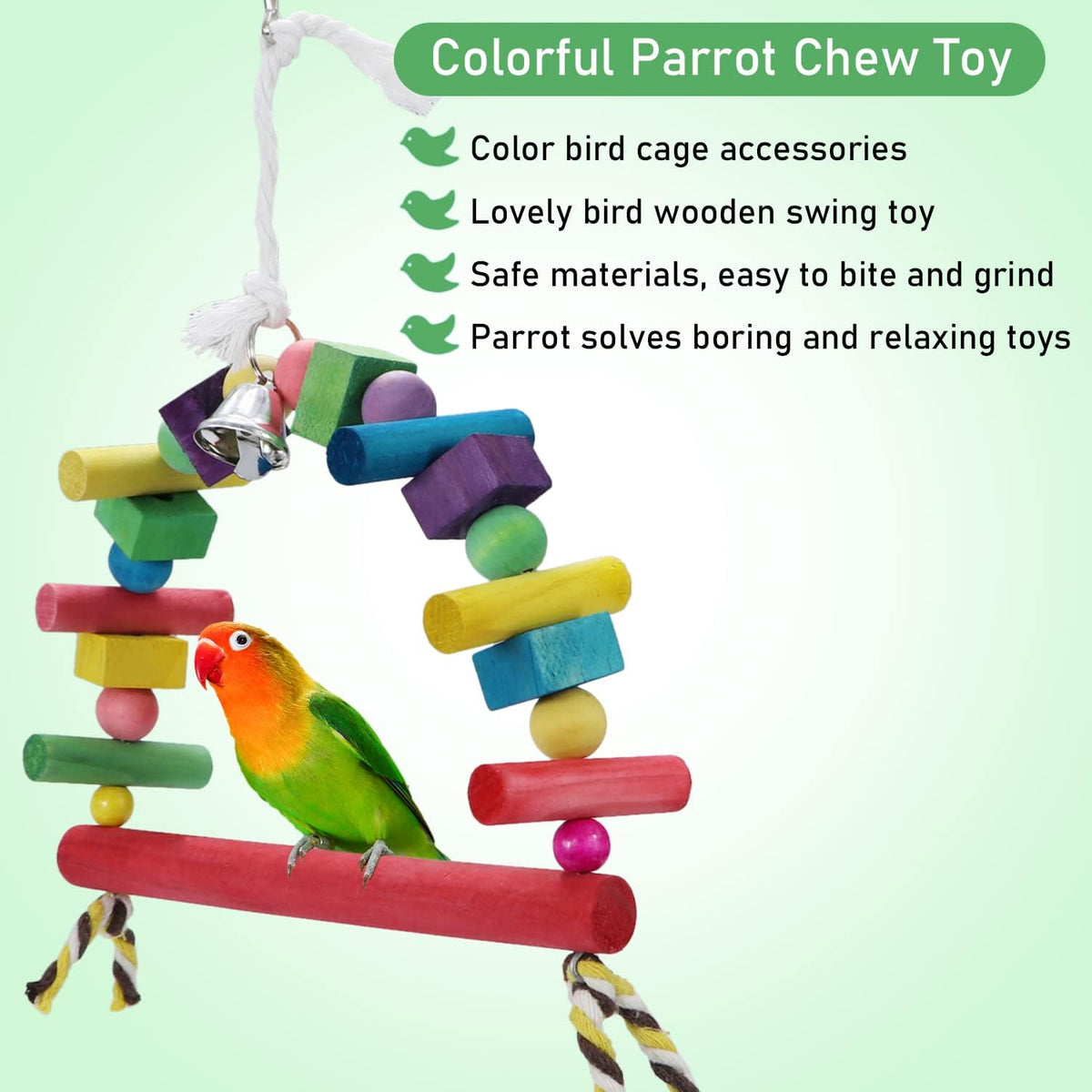 Litewoo Bird Swing Toys Natural Wood Knots Block Rainbow Bridge Wooden Hanging Bells Toys for
