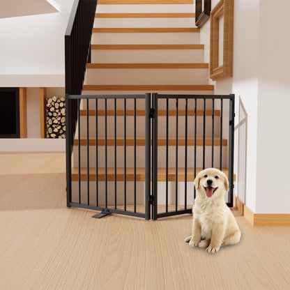 Full Metal Freestanding Dog Gate with Door, 24'' Height Foldable Pet Dog Fence for Indoor &