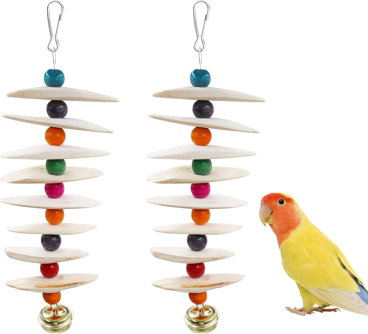 2 Pack Bird Toys with Cuttlebone, Parakeet Toys, Bird Beak Grinding Stone, Cage Accessories for