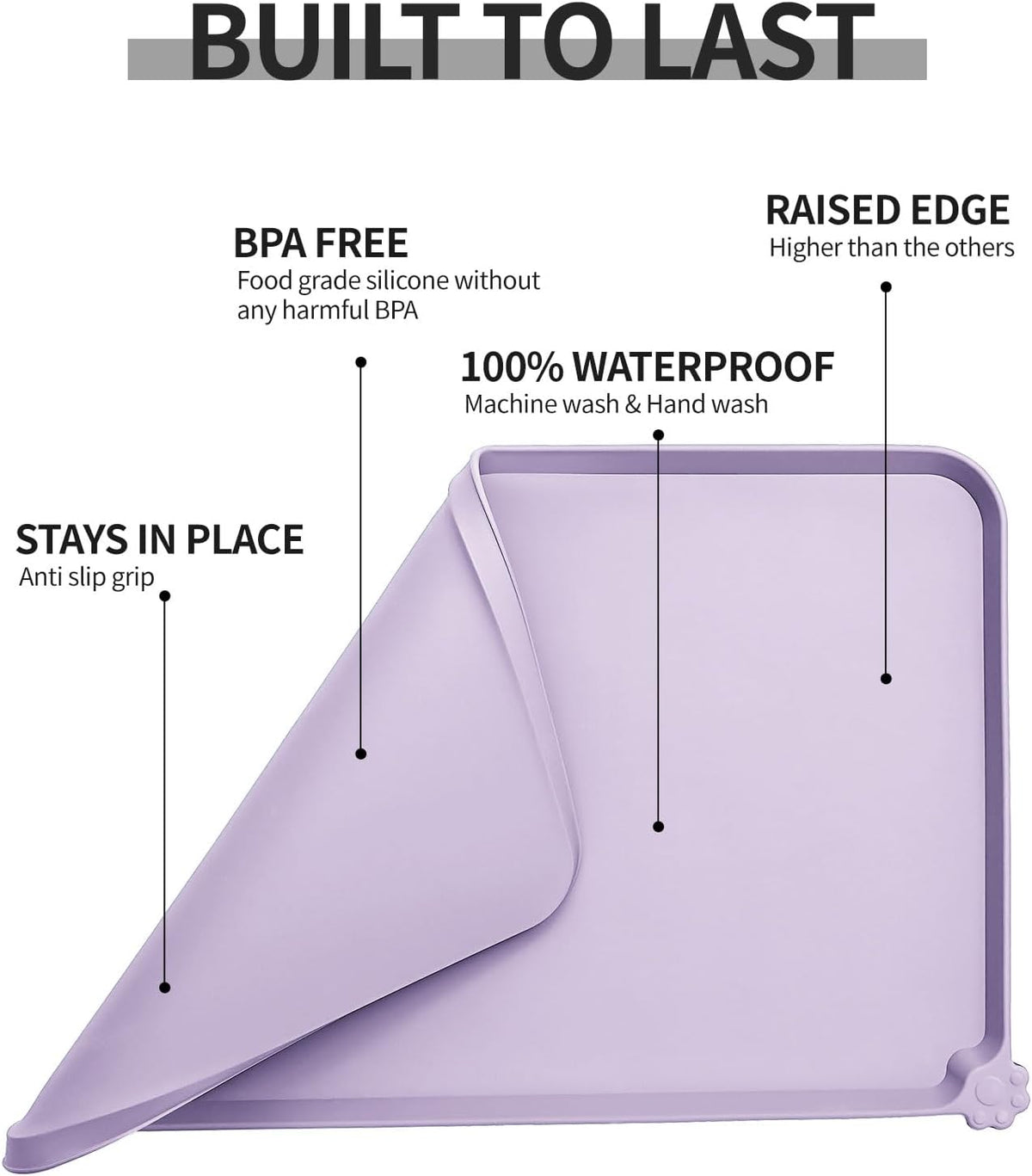 Waterproof Pet Feeding Mat with High Raised Edges, Heavier and Thicker Placemats for Cat Dog Water
