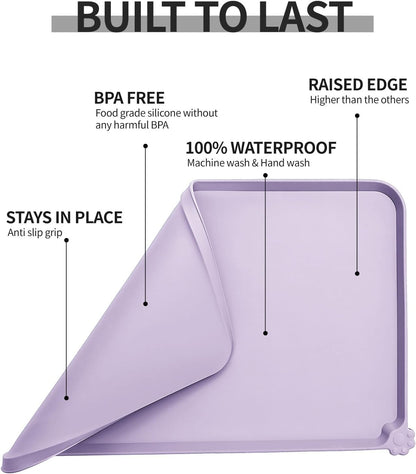 Waterproof Pet Feeding Mat with High Raised Edges, Heavier and Thicker Placemats for Cat Dog Water