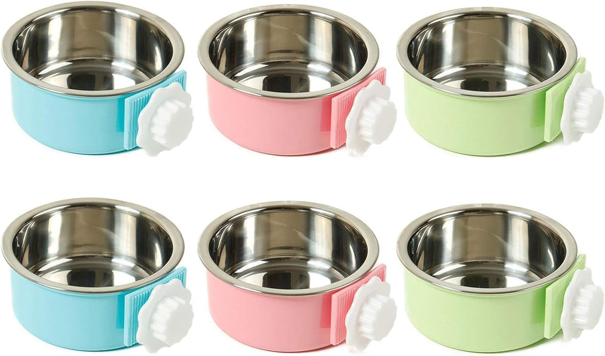 kathson Crate Dog Bowl, Removable Stainless Steel Hanging Pet Cage Bowl Food & Water Feeder Coop