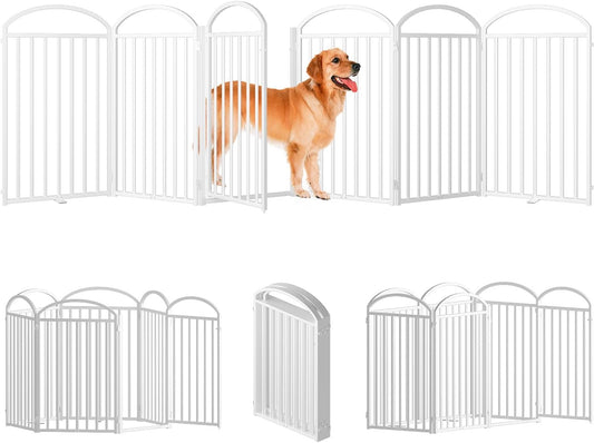 6 Panles Full Matel Freestanding Dog Gates with Door, 144"Extra Wide 36"Tall Free Standing Dog Pet