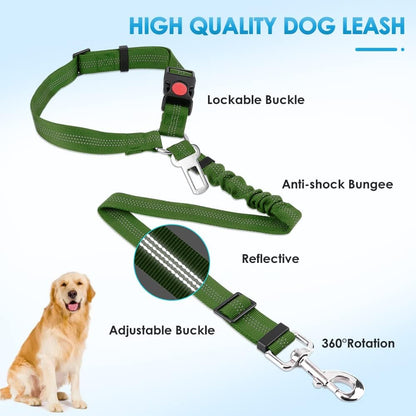 SlowTon Dog Seat Belt for Car, 2 Pack Dog Car Harness Seatbelt Adjustable with Elastic Bungee