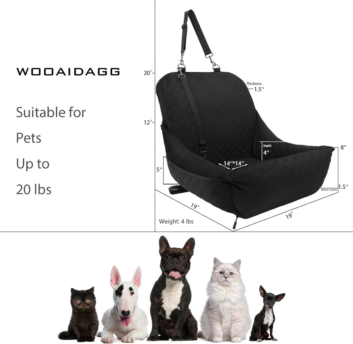 Dog Car Seat for Small Dogs Up to 25 lbs,Covered Ultra-Soft Fabric and Fill in Memory Foam,Fully