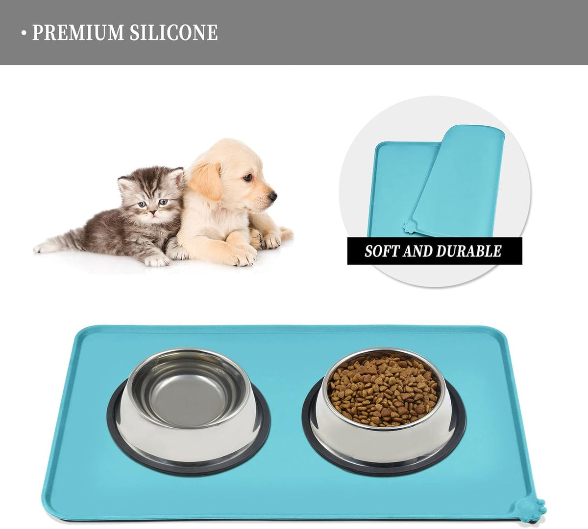 Waterproof Pet Feeding Mat with High Raised Edges, Heavier and Thicker Placemats for Cat Dog Water