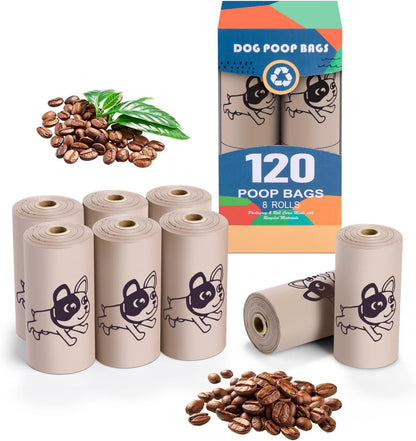 Coffee Dog Poo Bags Coffee scent - 120 Large Biodegradable Poop Bags, Extra Thicken Strong Corn