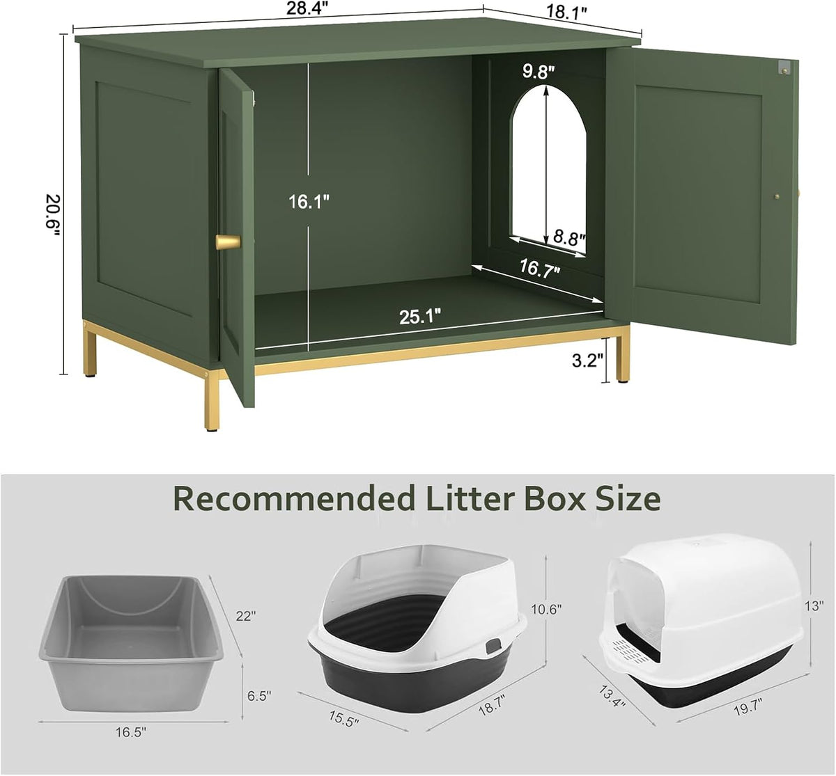 Homhedy Cat Litter Box Enclosure, Cat Washroom Furniture with Metal Frame, Pet House, Fit Most of