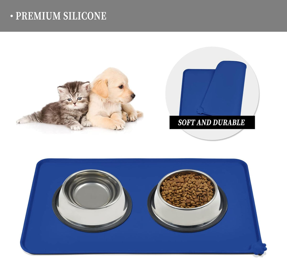 Waterproof Pet Feeding Mat with High Raised Edges, Heavier and Thicker Placemats for Cat Dog Water