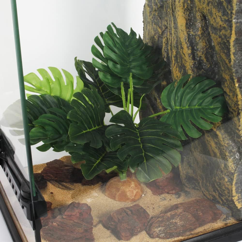 Fake Monstera Plants, Reptile Terrarium Decor, Bearded Dragon Tank Accessories fit Crested Gecko