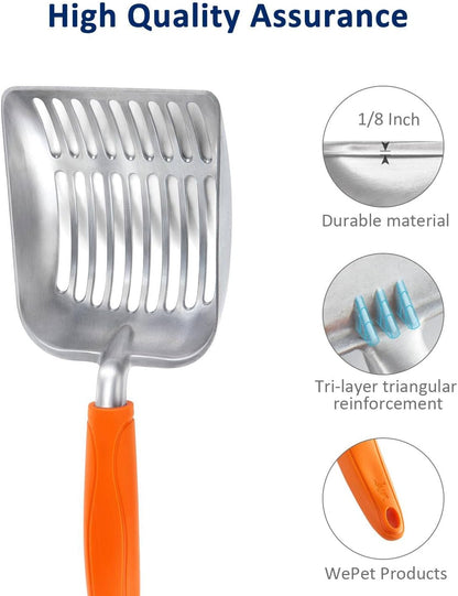 WePet Cat Litter Scoop, Aluminum Alloy Sifter, Kitty Metal Scooper, Deep Shovel, Long Handle, Poop