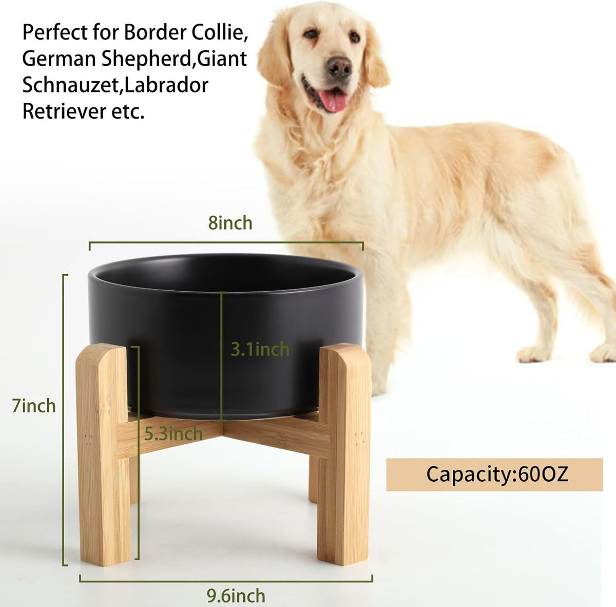 Petygooing Black Elevated/Raised Ceramic Dog Bowl for Medium and Large Breeds, Dog Food Water Dish