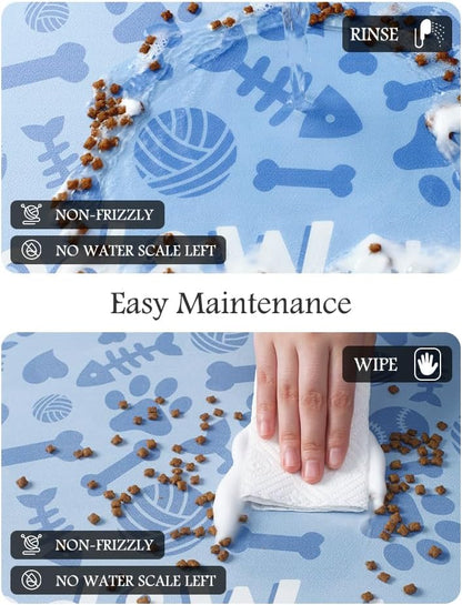 Pet Feeding Mat-Absorbent Dog Mat for Food and Water Bowl-No Stains Quick Dry Water Dispenser