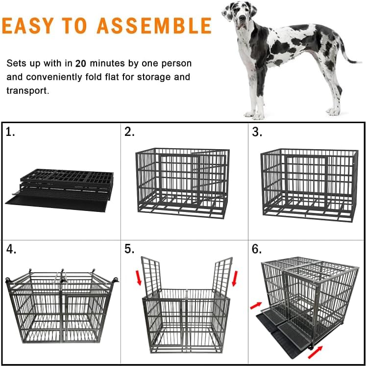54/48/42/38 Inch Heavy Duty Dog Crate Cage with Wheels, Indestructible and Escape Proof Steel