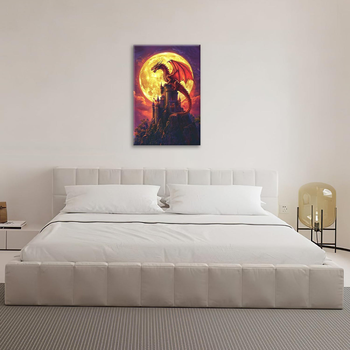 Dragon Bathroom Pictures Wall Art, Red Dragon Castle Bathroom Wall Decor, Framed Painting Canvas