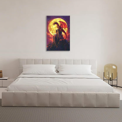 Dragon Bathroom Pictures Wall Art, Red Dragon Castle Bathroom Wall Decor, Framed Painting Canvas
