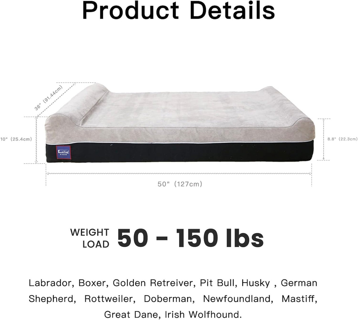 Laifug Orthopedic Memory Foam Extra Large Dog Bed Pillow(50"x36"x10", Slate Grey) Durable Water