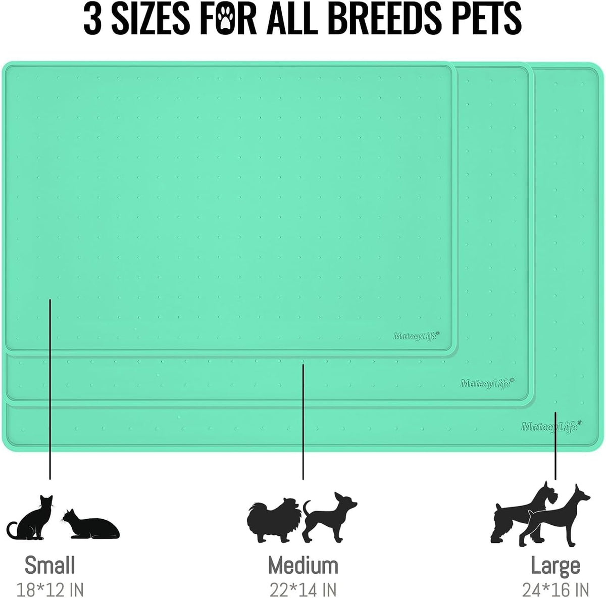 MateeyLife Dog & Cat Food Mat - Waterproof, Nonslip Dog Bowl Mats with Raised Edges, Silicone Matt