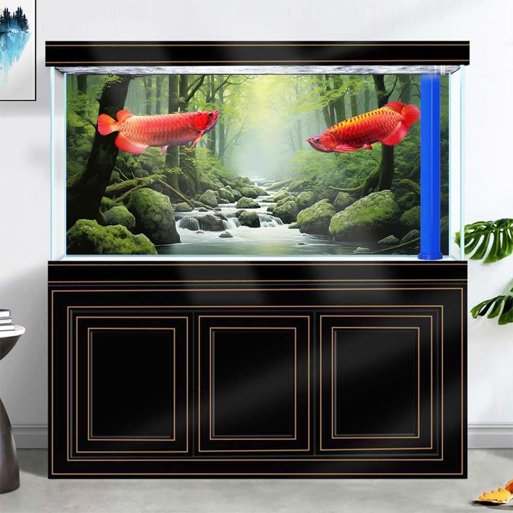 48X24IN Tropical Forest Terrarium Background, Natural Green Forest Tree Reptile Habitat Background