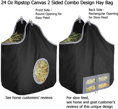 Derby Originals Large 24 OZ Canvas Horse Hay Bag 2 Sided Combo Design X Wide Gusset and 6 Month