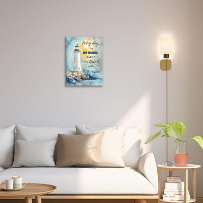 Ocean Lighthouse Pictures Wall Art, Coastal Nautical Bathroom Wall Decor Every Day is a New