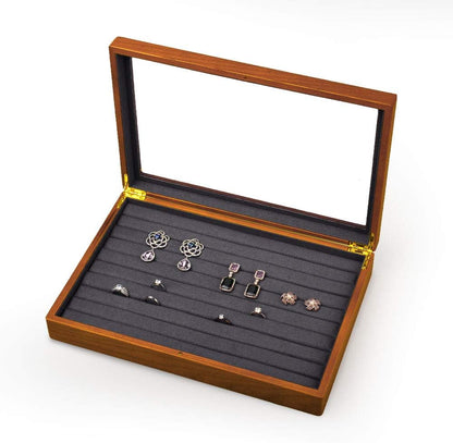 Oirlv Solid Wood Jewelry Display Box Rings Earrings Organizer Case with Acrylic Lid Vintage Gift