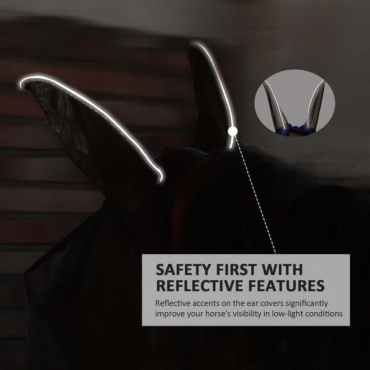 Horse Fly Mask Large Space Breathable UV Protection Equine Mask with Reflective Features on Ears