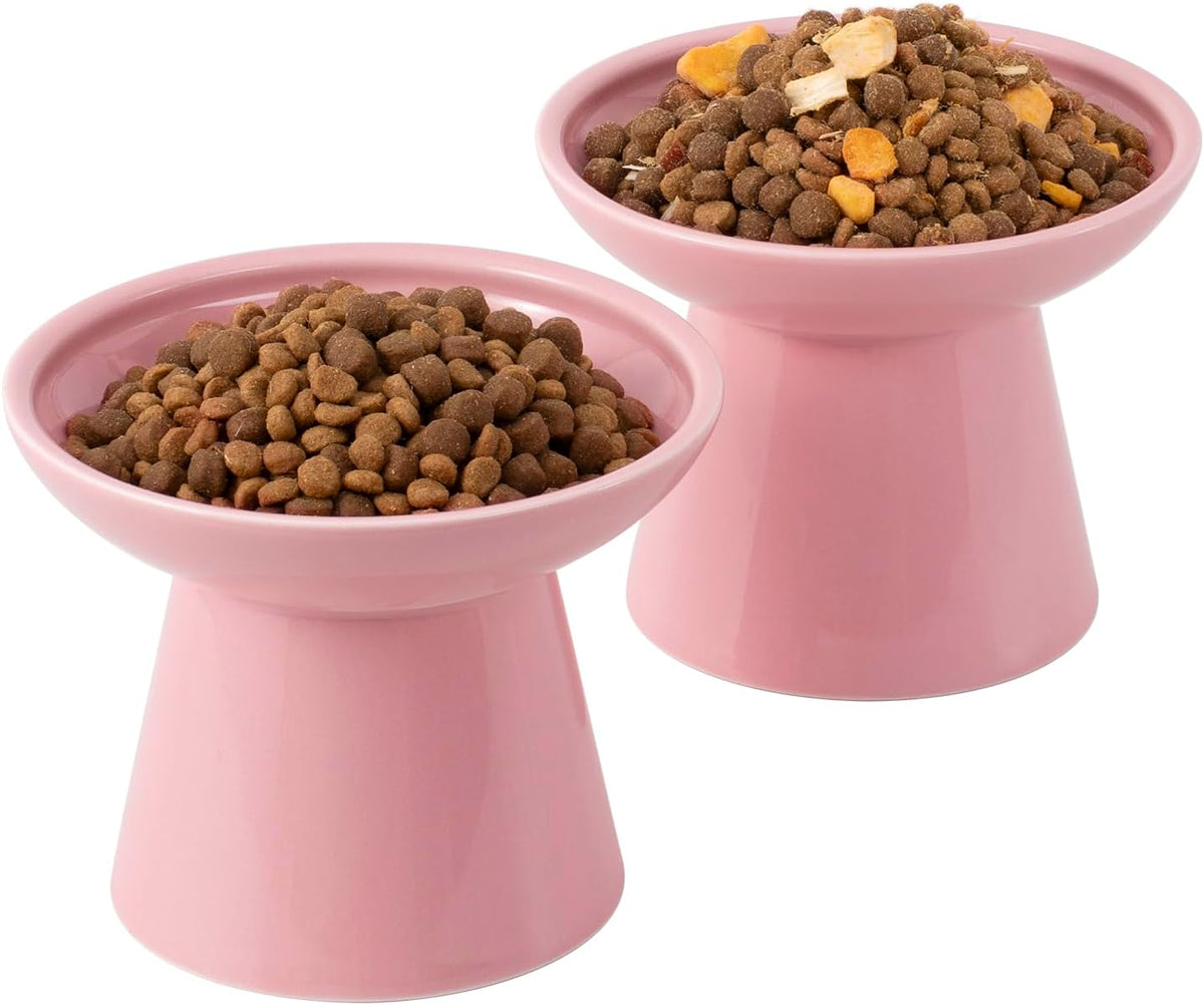 Extra Wide Elevated Ceramic Cat Bowl, 6.2" Shallow Dish for Whisker Fatigue Relief, 5" Height for