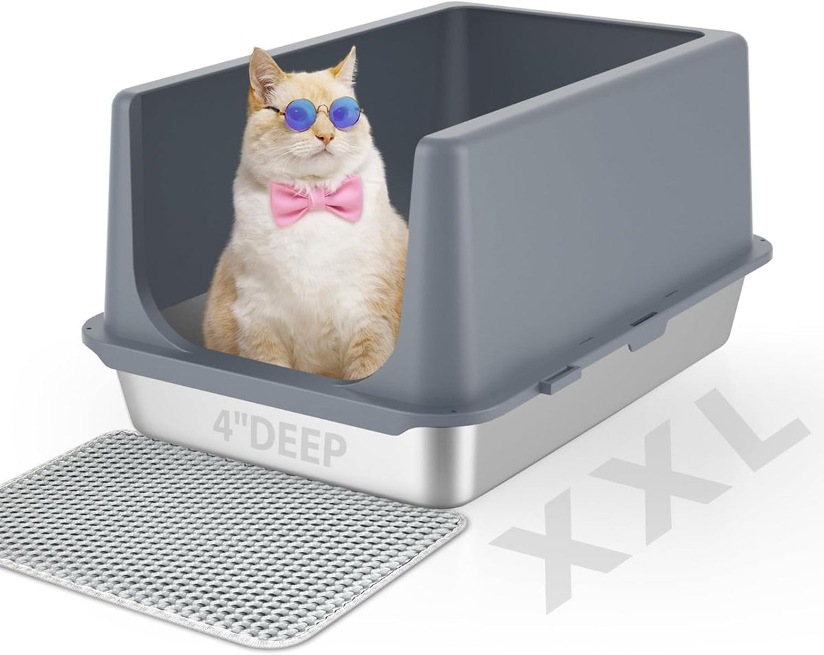 LIHONG Stainless Steel Litter Box with Lid, XL Metal Cat Litter Tray for Indoor Cats, Enclosure Cat