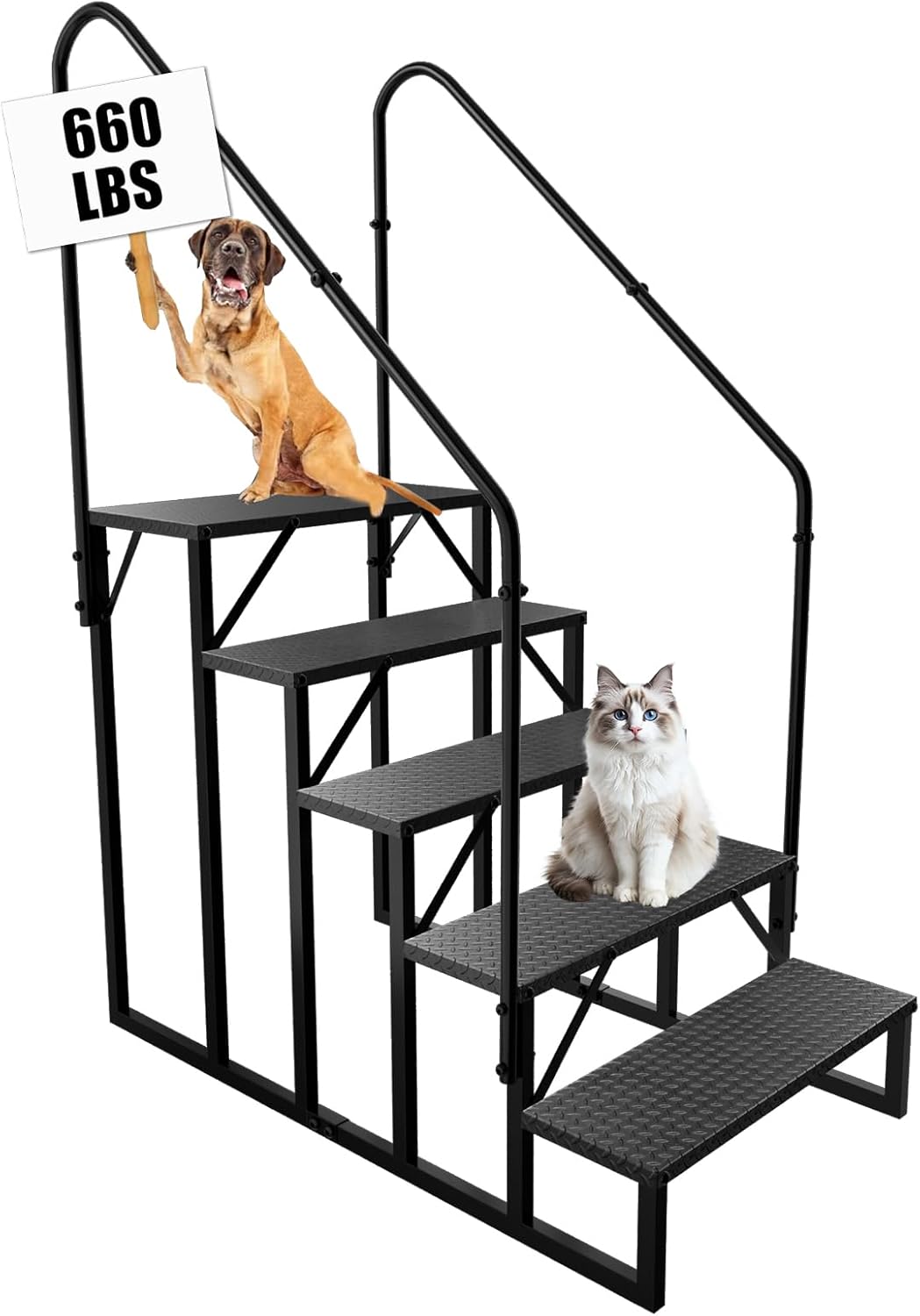 RV Stairs 5 Step Ladder, RV Steps Anti-Slip, Hot Tub Steps with Handrail, 660 lbs RV Ladder for 5th