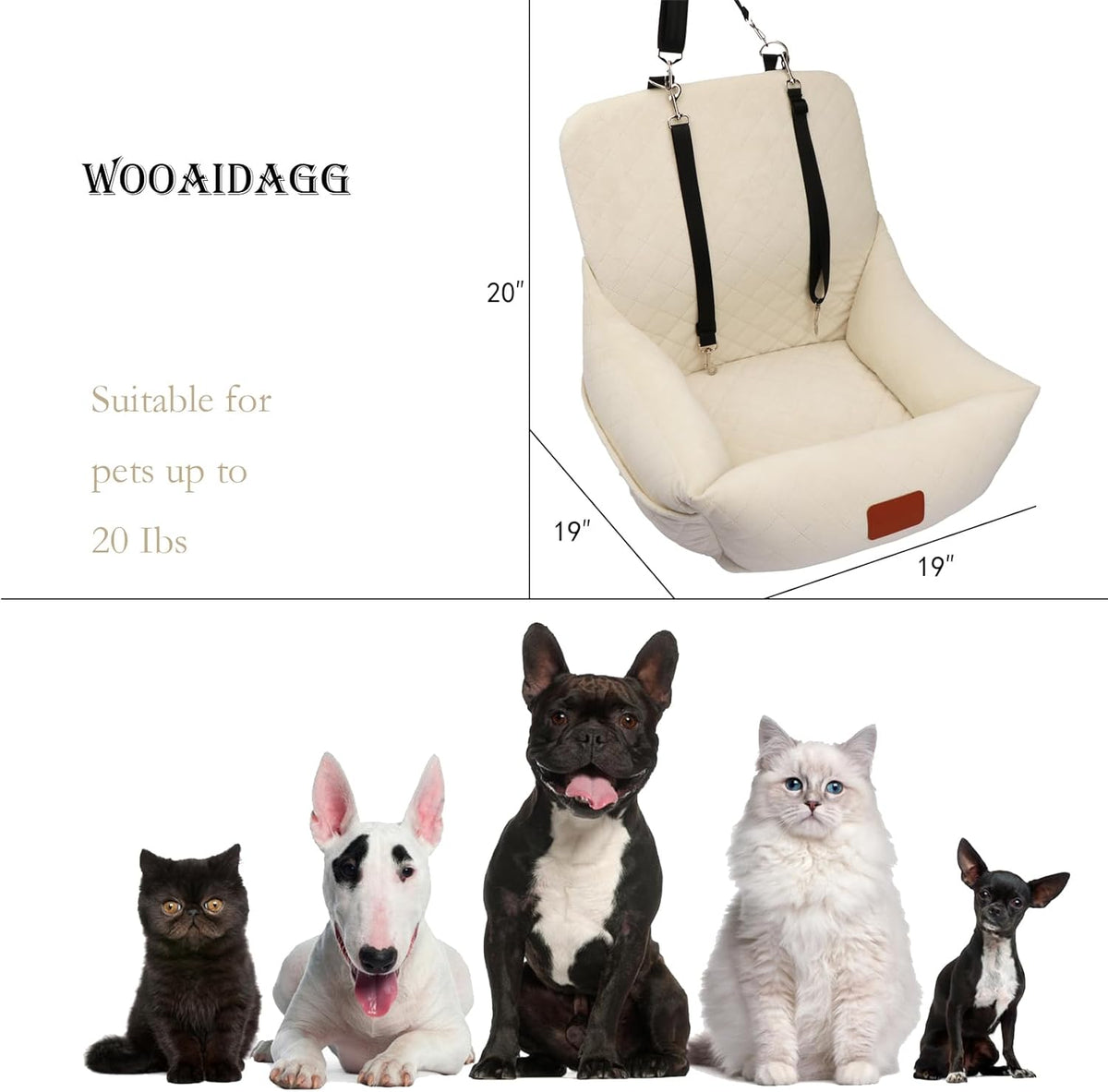 Dog Car Seat for Small Dogs,Ultra-Soft Fabric,2 Storage Pockets & Safety Leash,Adjustable