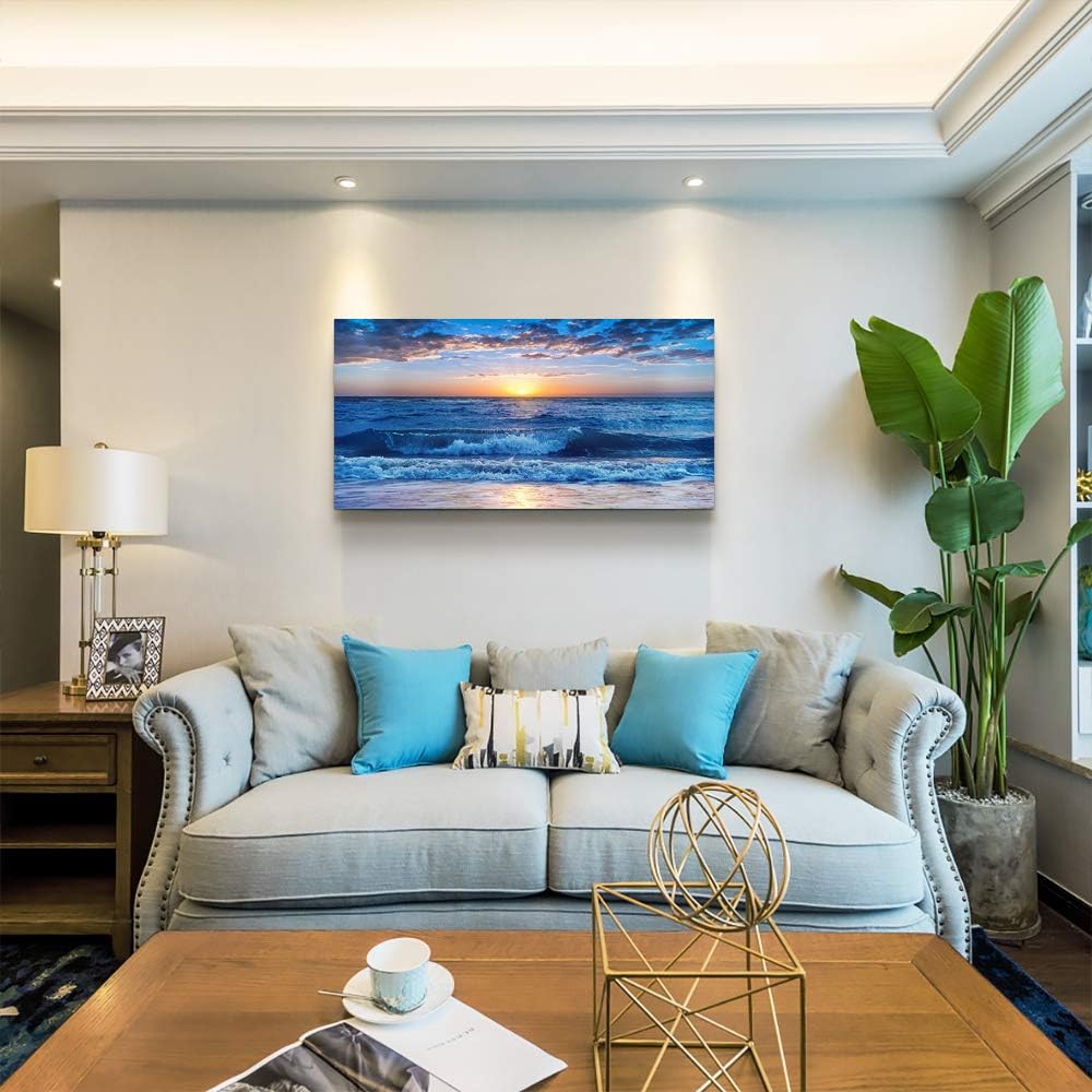canvas wall art for living room Blue Ocean Sea sun landscape painting bathroom Wall Decor Ready to