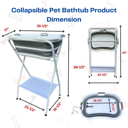 Collapsible Elevated Pet Bathtub, Foldable Washing Station for Small to Medium Dogs and Cats