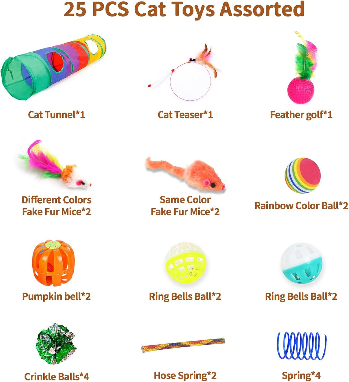 iCAGY 25-Piece Cat Toys Kit with Rainbow Tunnel - Interactive Cat Toy Bundle for Indoor Cats