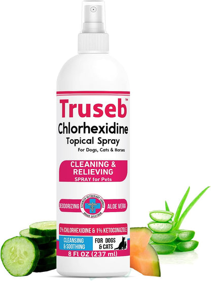 Truseb Topical Ketoconazole and Chlorhexidine Spray for Dogs, Cats, and Horses with Aloe - 8 oz