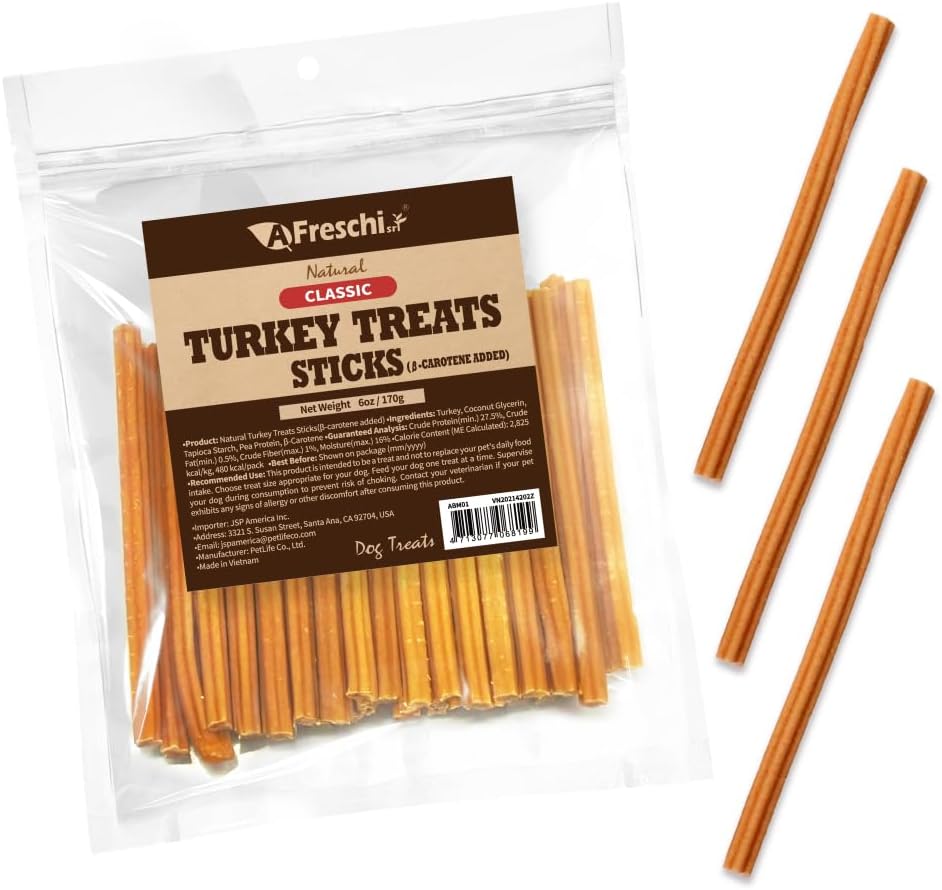 AFreschi Turkey β-Carotene Stick Dog Treats – 6 oz, USA-Sourced Trukey, All-Natural