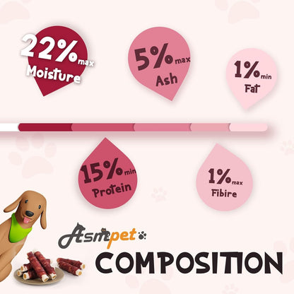 ASMPET Dog Treats Chews, Duck Wrapped Rawhide Sticks Filled with Sweet Potato for Small Medium