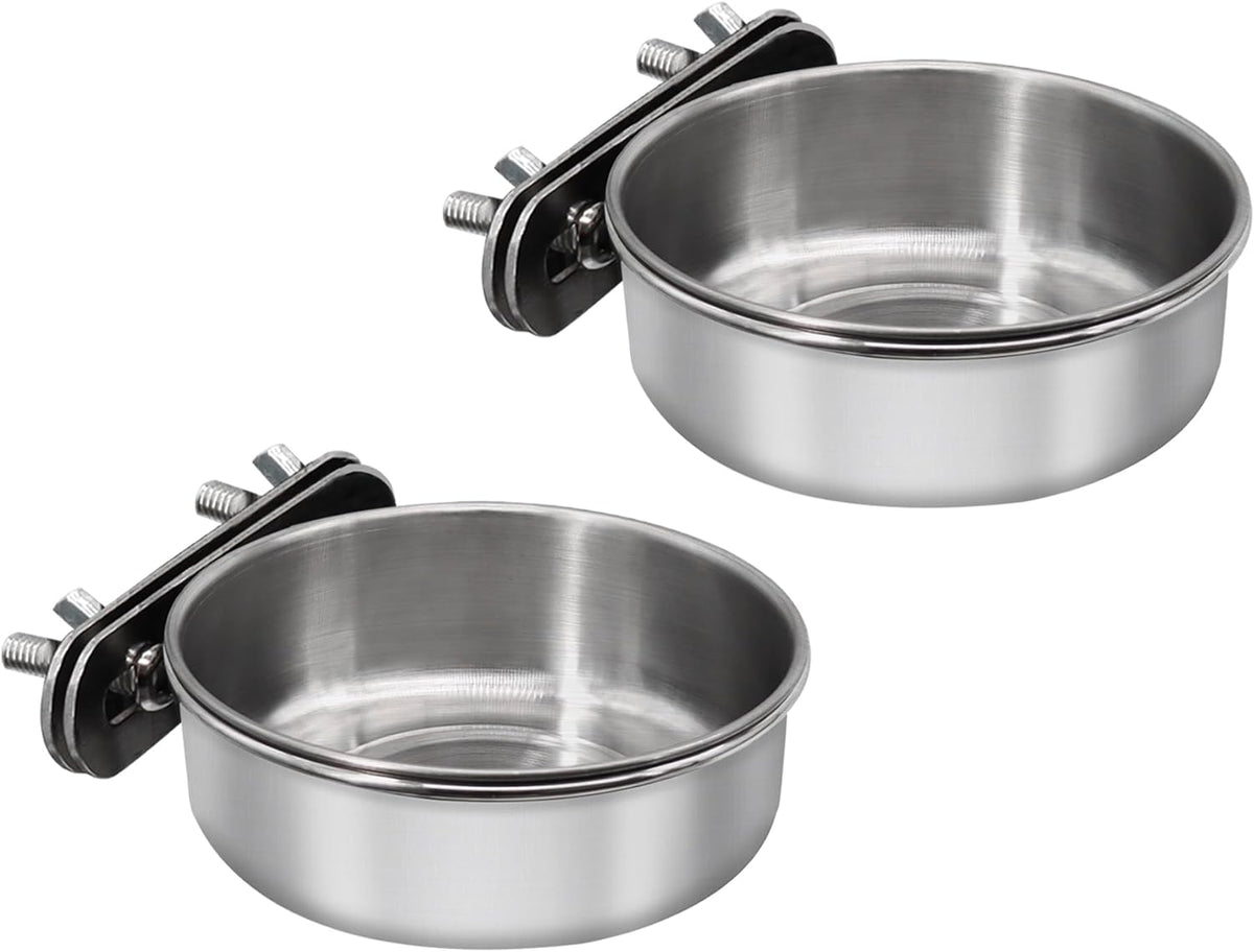2 Pcs Small Bird Feeding Dish Cups,Parrot Food Bowl Cage with Clamp Holder Stainless Steel,Birdcage