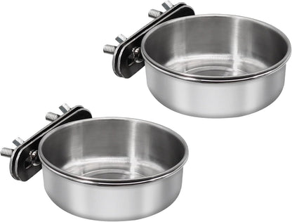 2 Pcs Small Bird Feeding Dish Cups,Parrot Food Bowl Cage with Clamp Holder Stainless Steel,Birdcage