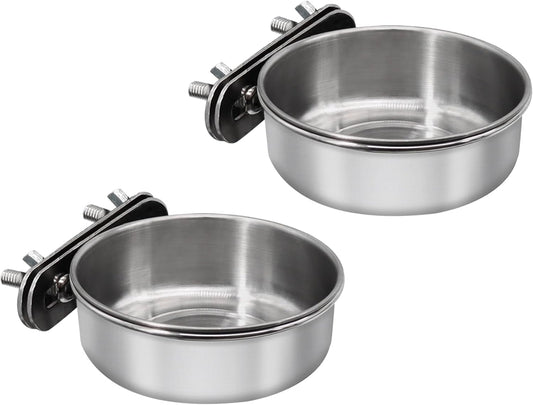 2 Pcs Small Bird Feeding Dish Cups,Parrot Food Bowl Cage with Clamp Holder Stainless Steel,Birdcage