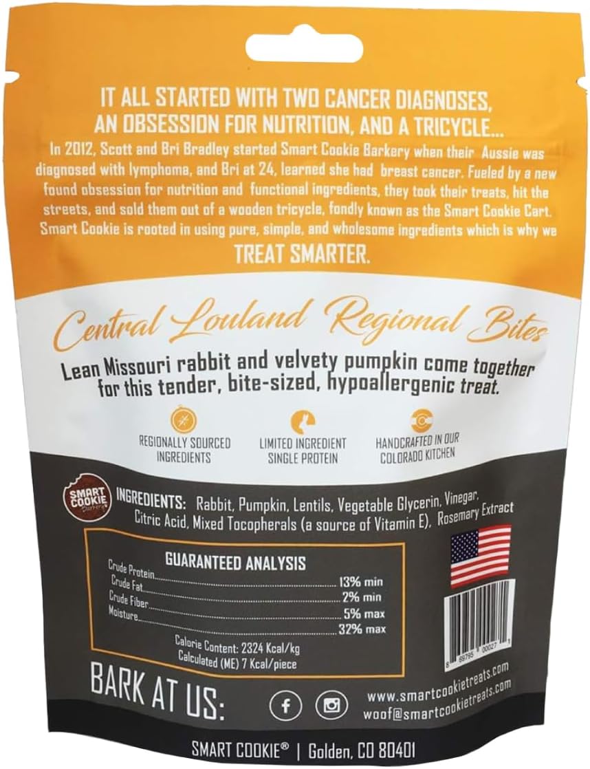 Smart Cookie All Natural Dog Treats - Rabbit & Pumpkin - Training Treats for Dogs & Puppies with
