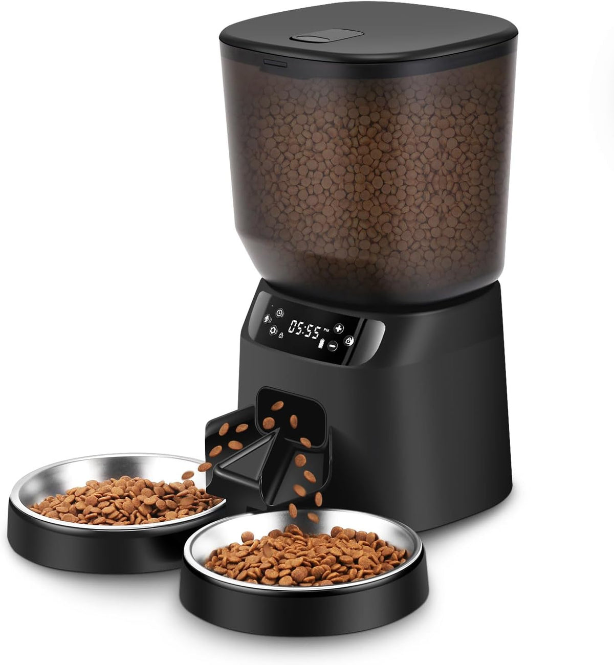 Automatic Cat Feeders for Two Cats, 5L/20 Cups Double Automatic Cat Food Dispenser with 2 Stainless