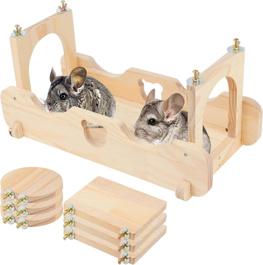 BWOGUE Chinchilla Suspension Bridge, Hanging Large Small Animal Wooden Bridge and Platform
