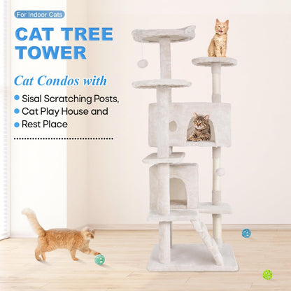 FDW Cat Tree 54in Cat Tower Multi-Level Durable Cat Scratching Post & Cozy Fun Cat Jumping Platform